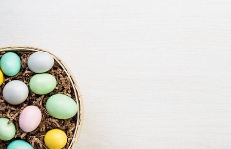 Easter spring eggs on white background textureの写真素材