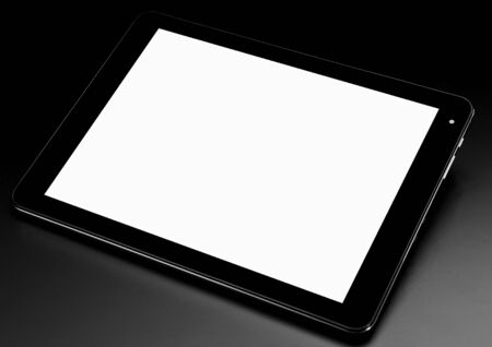 Tablet black silver metal on black background with shadow cutout isolated without screen side