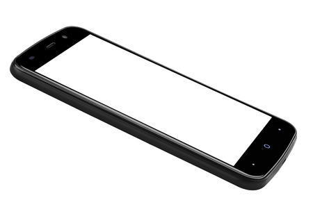 Tablet black on white background cutout isolated without screen sideの写真素材