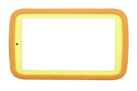 Tablet yellow case orange on white background without no screen blank pathの写真素材
