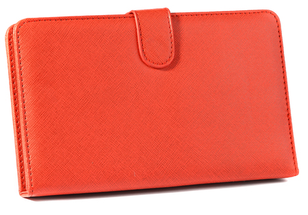Red case closed front for tablet on white backgroundの写真素材