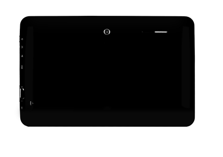 Tablet black on white background cutout isolated without screen sideの写真素材