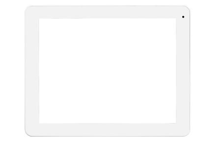 Tablet white on white background cutout isolated without screen sideの写真素材