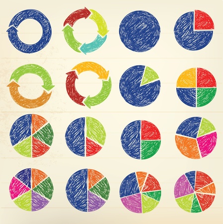 Colorful hand draw business chart iconsのイラスト素材