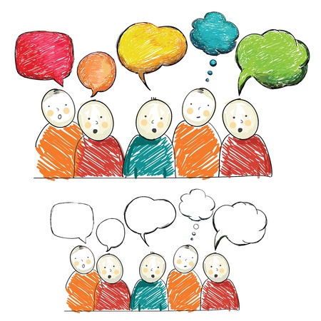 Hand draw figures with speech bubbles, vectorのイラスト素材
