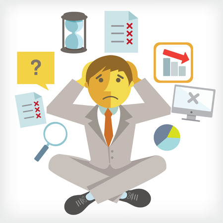 Busy Businessman with multi tasking and multi skillのイラスト素材