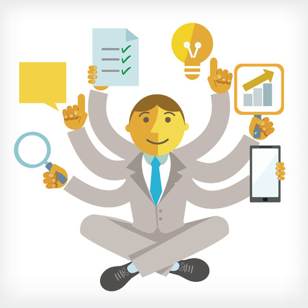 illustration of busy businessman with multi taskingのイラスト素材