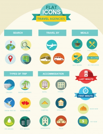Flat icon collection for travel agenciesのイラスト素材