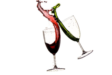 Water color splashing in glass wine isolated background,water splash,Clipping Pathの写真素材