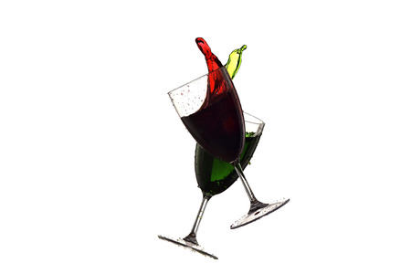 Water color splashing in glass wine isolated backgroundの写真素材