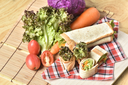 Vegetable Roll on wooden background,Weight loss diet food.の写真素材