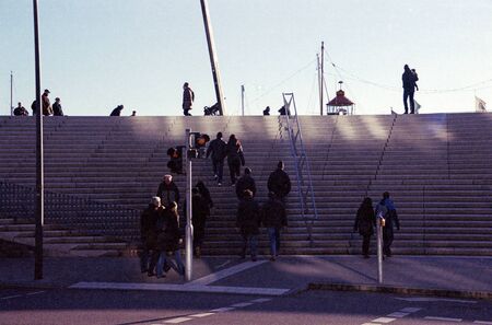 People, walking up and down the stairsの写真素材