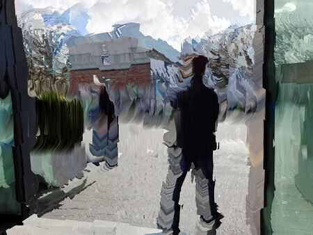 Photography of a man passing by in a pedestrian zone, with video fxの写真素材