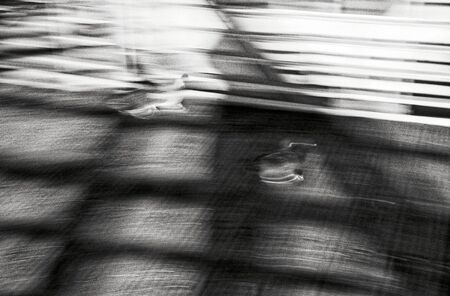 Blurred black and white analog photography of a urban bridgeの写真素材