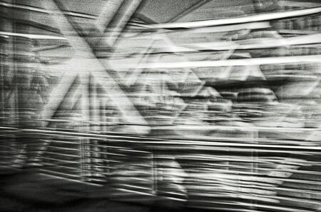 Blurred black and white analog photography of a urban bridgeの写真素材