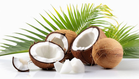 Coconut and palm leaves, Beach, Vacation, Travel Lifestyle, Beach fruits, Coconut tree, Coconut drink, Fruits, Coconut leaves, Beach and Coconut, Coconut juiceの写真素材