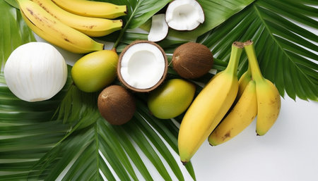 Coconut, banana, lime and coconut, Beach, Vacation, Travel Lifestyle, Beach fruits, Coconut tree, Coconut drink, Fruits, Coconut leaves, Beach and Coconut, Coconut juiceの写真素材
