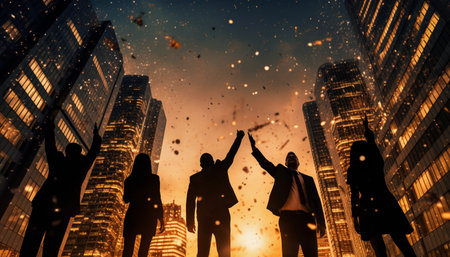 Business People Corporate Cityscape Teamwork Togetherness Unity Collage Conceptの素材