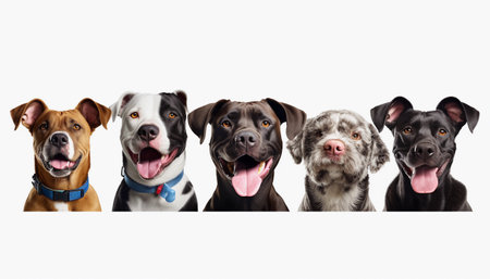 Group of dogs in front of a white background with space for textの素材