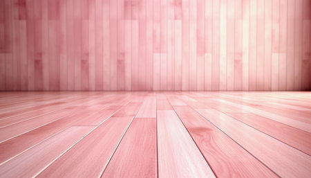 Wooden floor with pink wall in empty room. Abstract background.の素材
