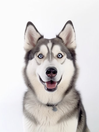 siberian husky with blue eyes on white background in studioの素材