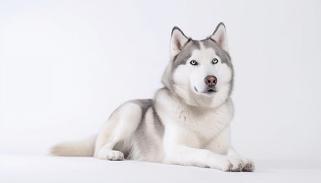 Siberian Husky dog on white background. Studio shot.の素材