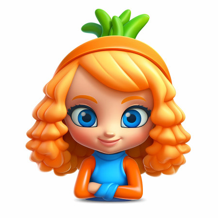 Cute cartoon girl with orange bandana and green leaf on her head, Emoji, Emoji characterの素材