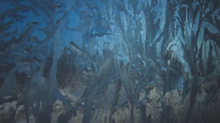 Frostwork at sunny winter day with blurry background