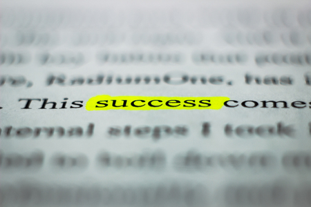 A highlighted word "succsess" in text macro photoの写真素材