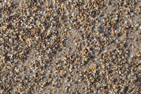Wet sand and small stones on the beach closeup. It can be used as a background.の写真素材