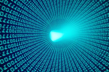 the 3D abstract illustration of the binary code tunnel that simulates the flow of digital data flow....