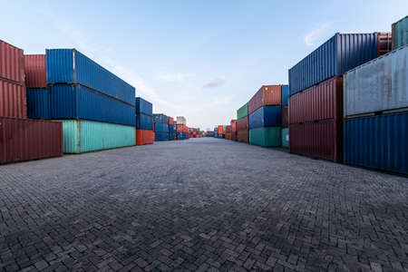 the background image of the container yard
