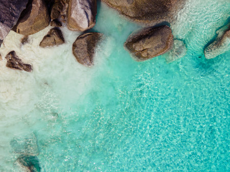 the aerial view of the seascape and sea texture and copy spaceの写真素材