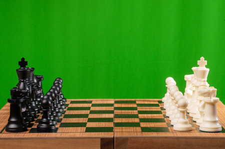 the isolate image of the chess board game with green screenの写真素材