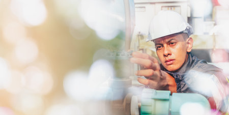 The double exposure image of the engineer thinking overlays with cityscape image with copy space....