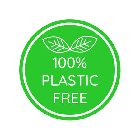 Plastic free 100 percent green icon badge.のイラスト素材
