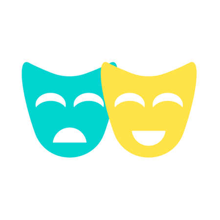 Theatre mask icon silhouette yellow and blue.のイラスト素材