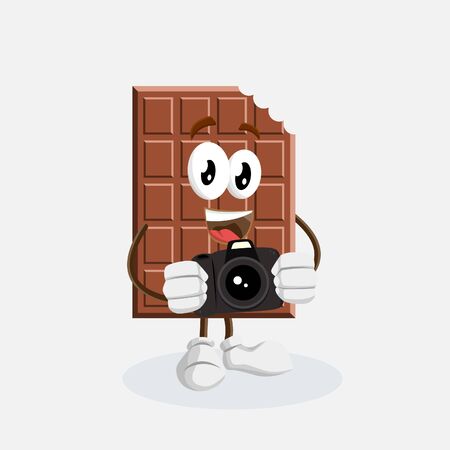 Chocolate mascot and background with camera pose with flat design style for your mascot branding.のイラスト素材