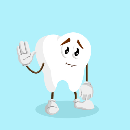 Tooth mascot and background goodbye pose with flat design style for your mascot branding.のイラスト素材