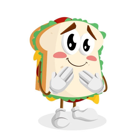 Sandwich mascot and background ashamed pose with flat design style for your mascot branding.のイラスト素材