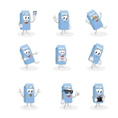 All set Milk mascot and background with flat design style for your mascot branding.のイラスト素材