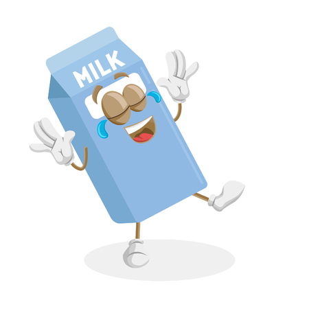 Milk mascot and background happy pose with flat design style for your mascot branding.のイラスト素材