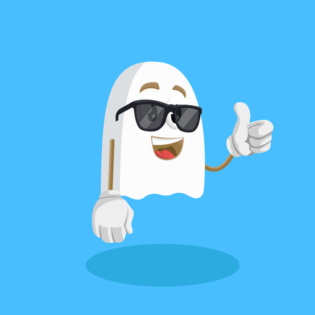 Ghost mascot and background thumb pose with flat design style for your mascot branding.のイラスト素材