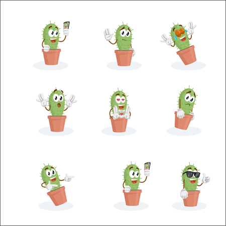 All set Cactus mascot and background with flat design style for your mascot branding.のイラスト素材