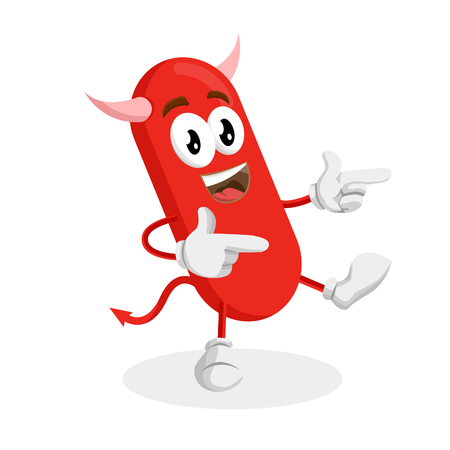 Devil mascot on white background with Hi pose, flat design style for your mascot branding.のイラスト素材