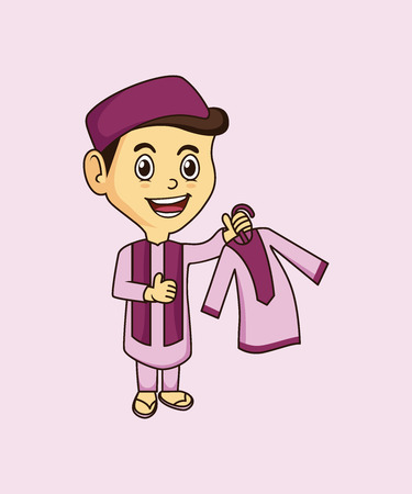 cute Muslim mascot and background pose with flat design style for your mascot branding.のイラスト素材