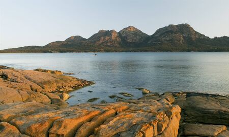 The Hazards, on Tasmania's Freycinet Peninsula at sunset.の写真素材