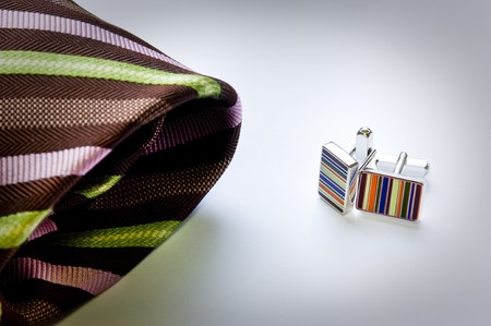Modern, contemporary business tie and cuff links in fashionable coloursの写真素材