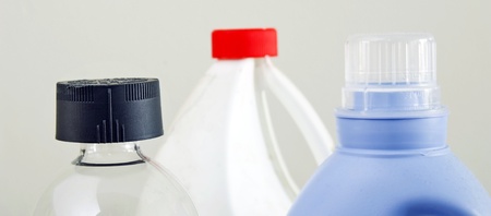 Generic view of the top of bottles of cleaning productsの写真素材
