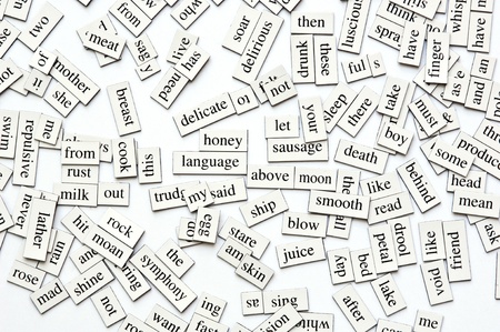 Random collection of  different words and word-forms on magnetic tilesの写真素材